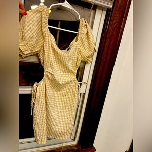 SHEIN Gold Puff Sleeve Wrap Mini Dress